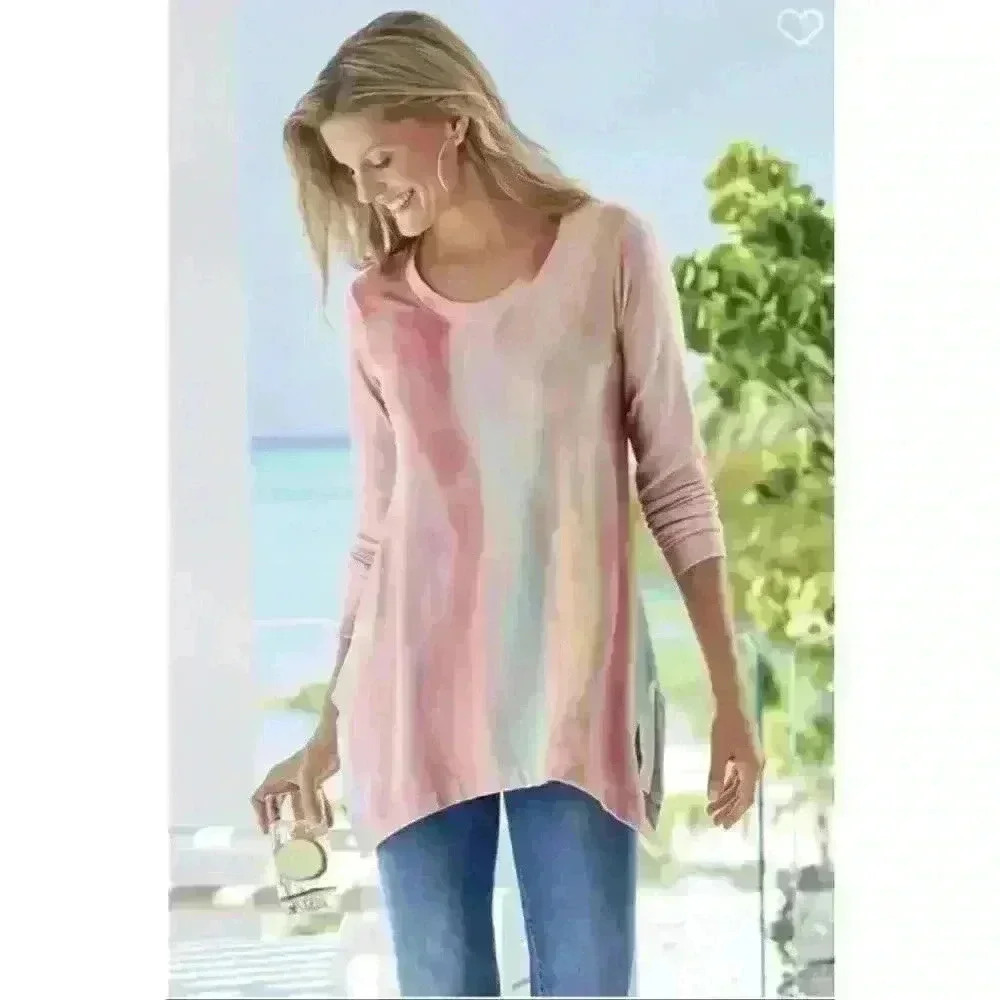 Soft Surroundings Bermuda Bay Tunic Multi Pastel Tie Dye Size S
